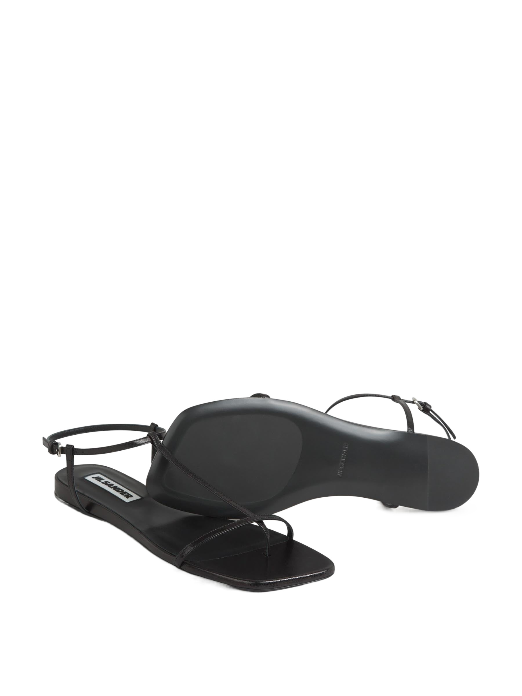 Shop Jil Sander Flat Leather Sandals In Black
