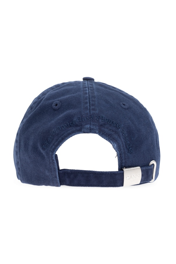 Shop Ganni Navy Blue Canvas Cap