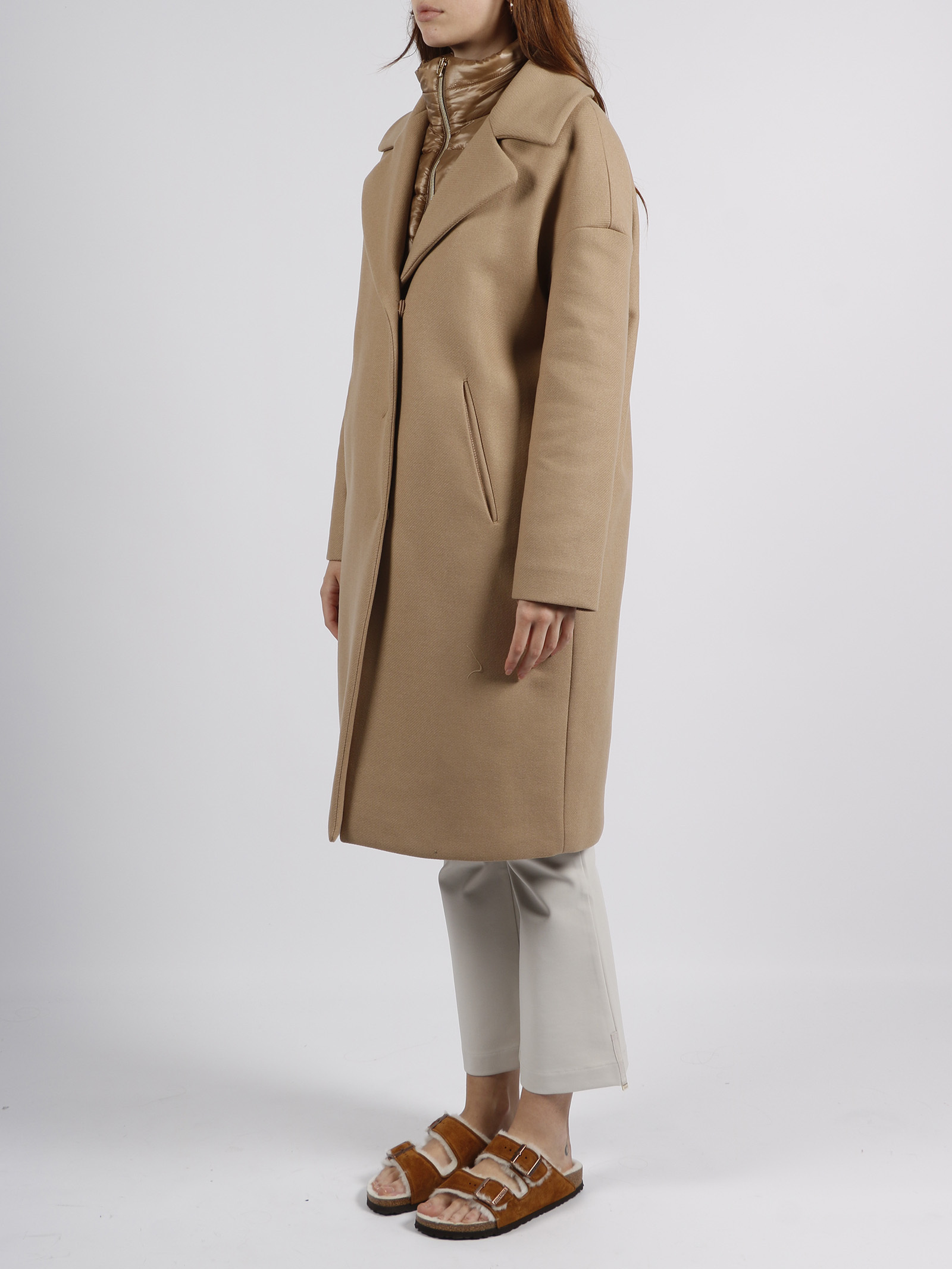 Herno Padded-collar Single-breasted Long Sleeved Coat In Brown