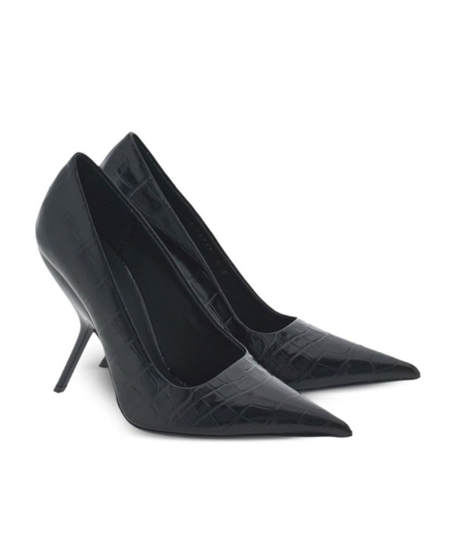 Ferragamo Eva 105mm Crocodile-embossed Pumps In Black