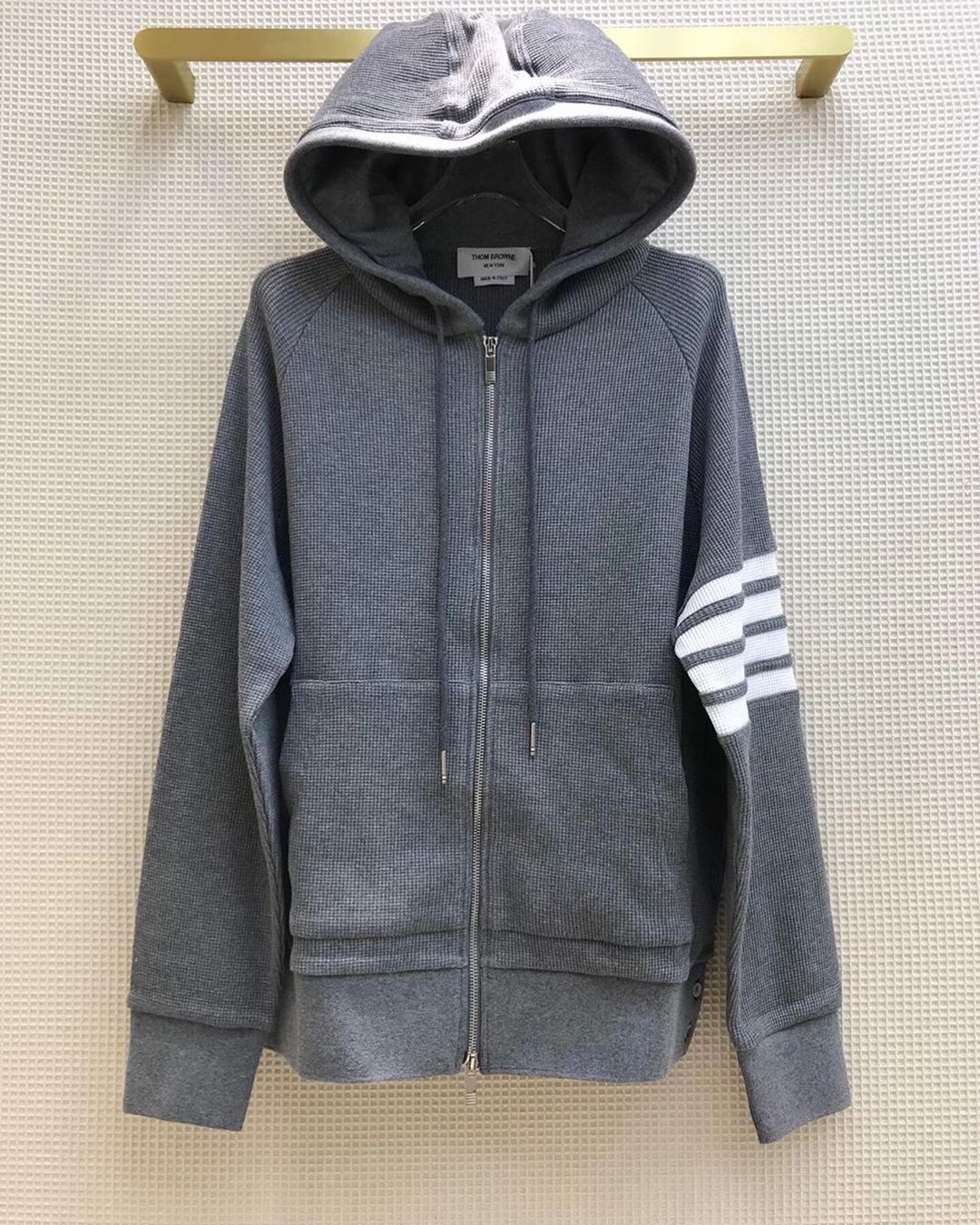 Thom Browne 4-bar Raglan-sleeve Waffle Stitch Hoodie In Gray