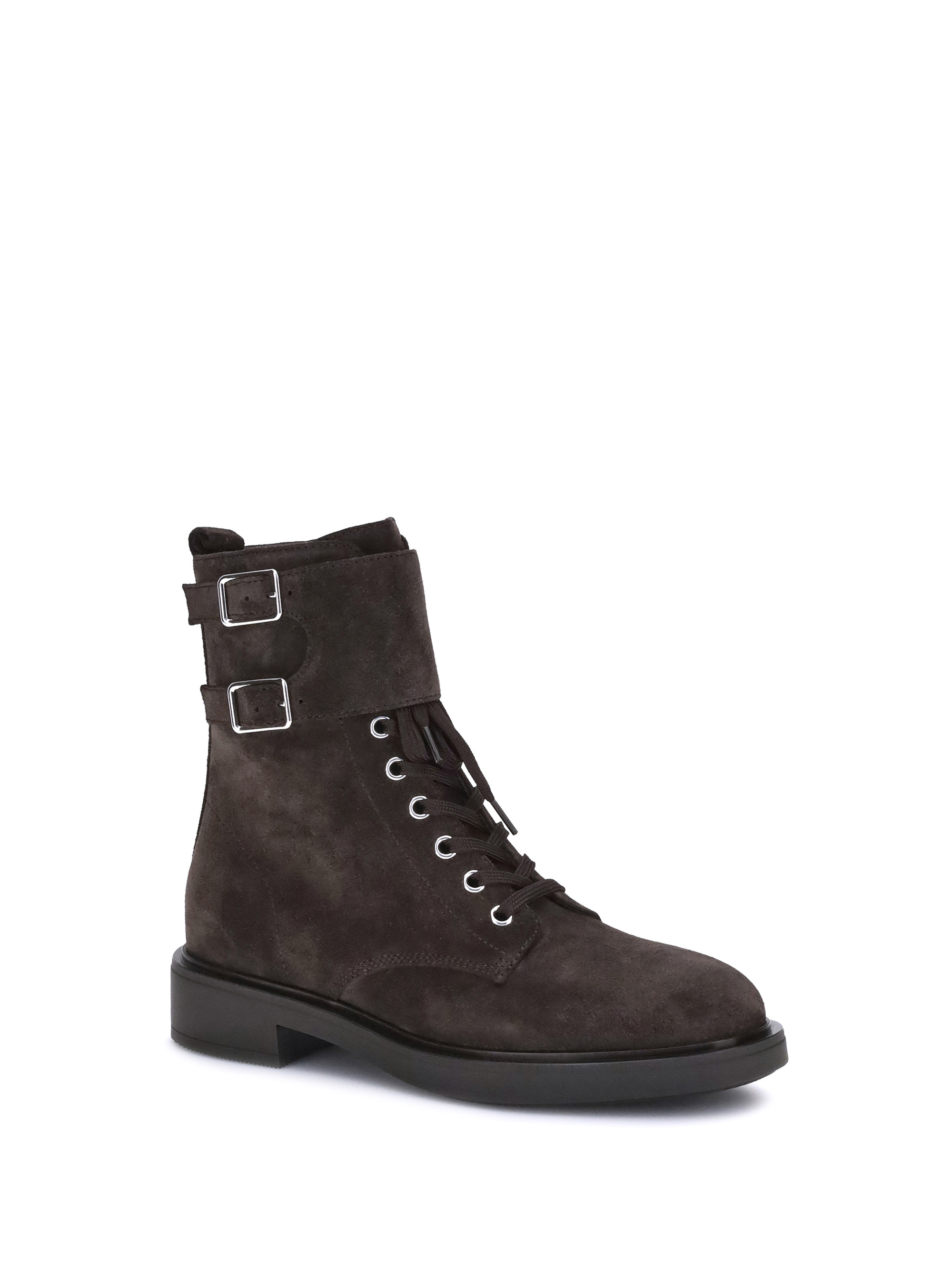 Gianvito Rossi Suede Buckle Cuff Combat Booties