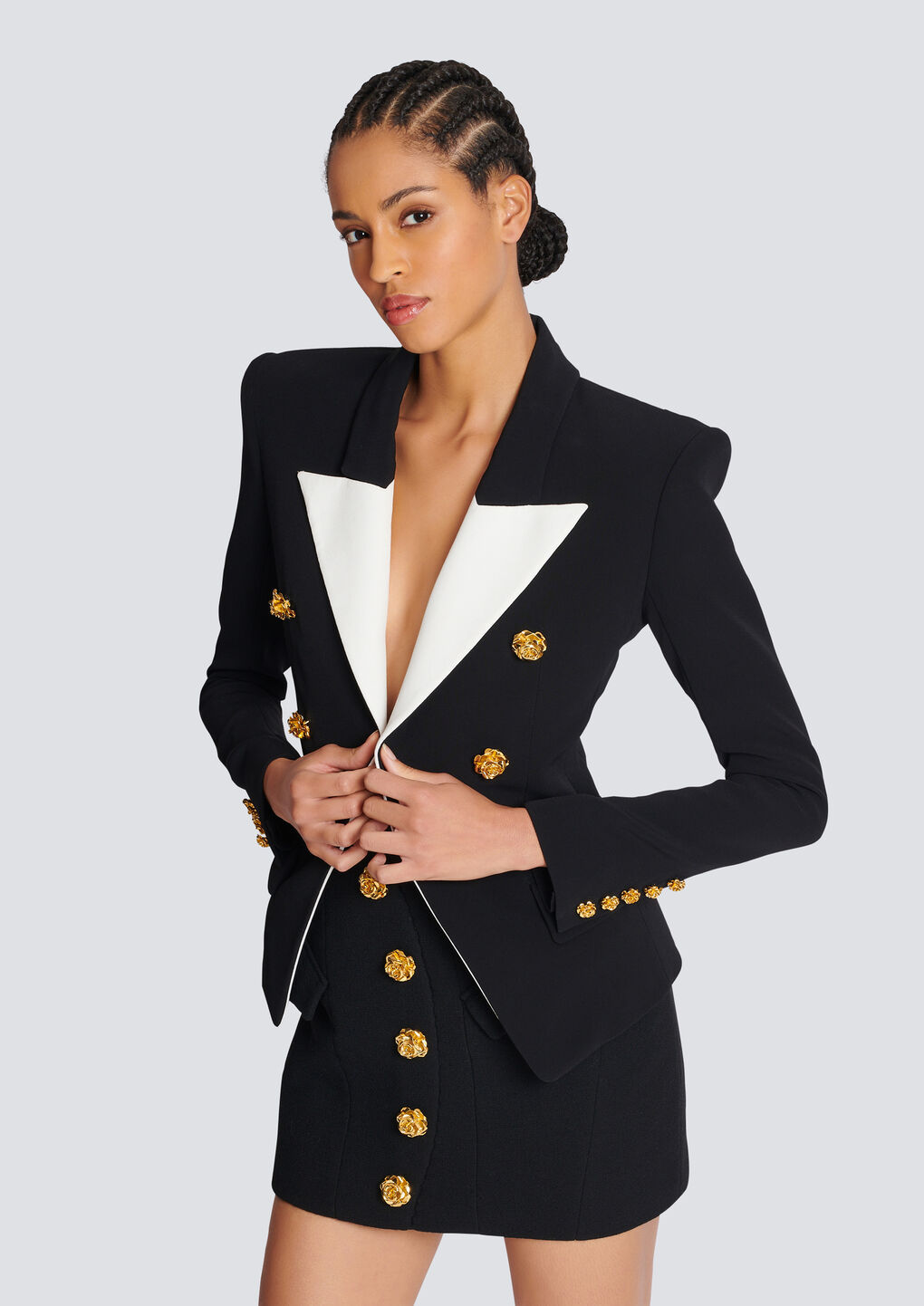 Shop Balmain Slim-fit Jacket With Roses Buttons In Black