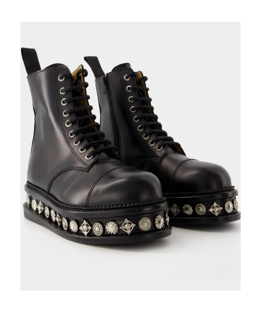 Shop Toga Stud-embellished Leather Boots In Black