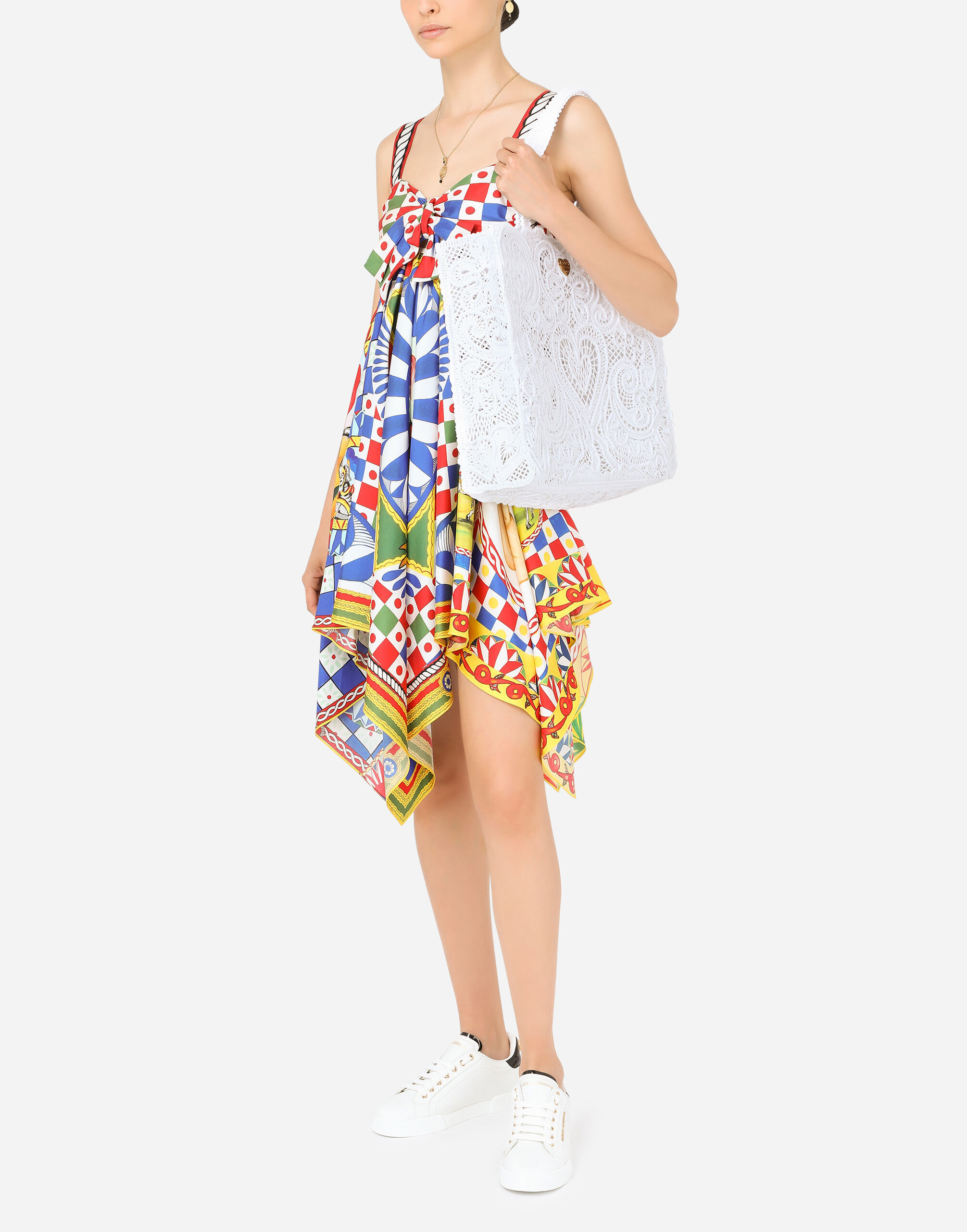 Dolce & Gabbana Short Carretto-print Twill Dress In Multicolor
