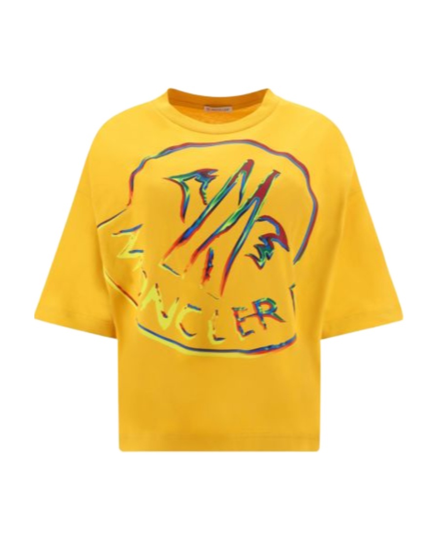 Moncler Printed T-shirt With Round Neck In Yellow