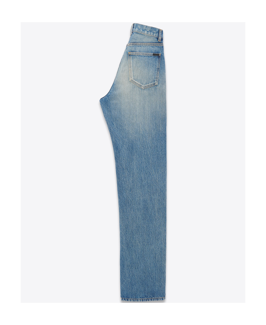 SAINT LAURENT V-WAIST LONG BAGGY JEANS IN VINTAGE BLUE DENIM 