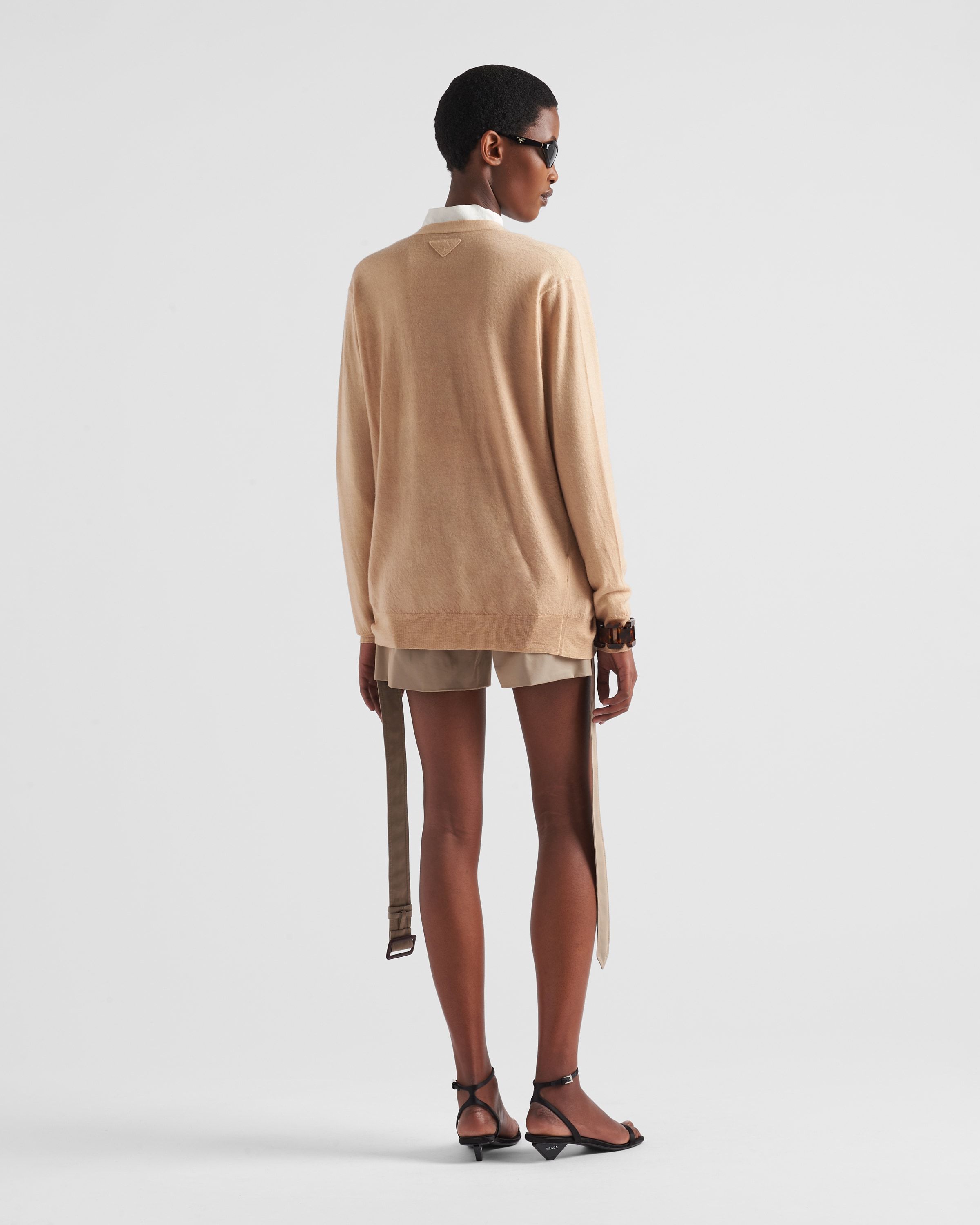 Prada Triangle-logo Cashmere Cardigan In Nude