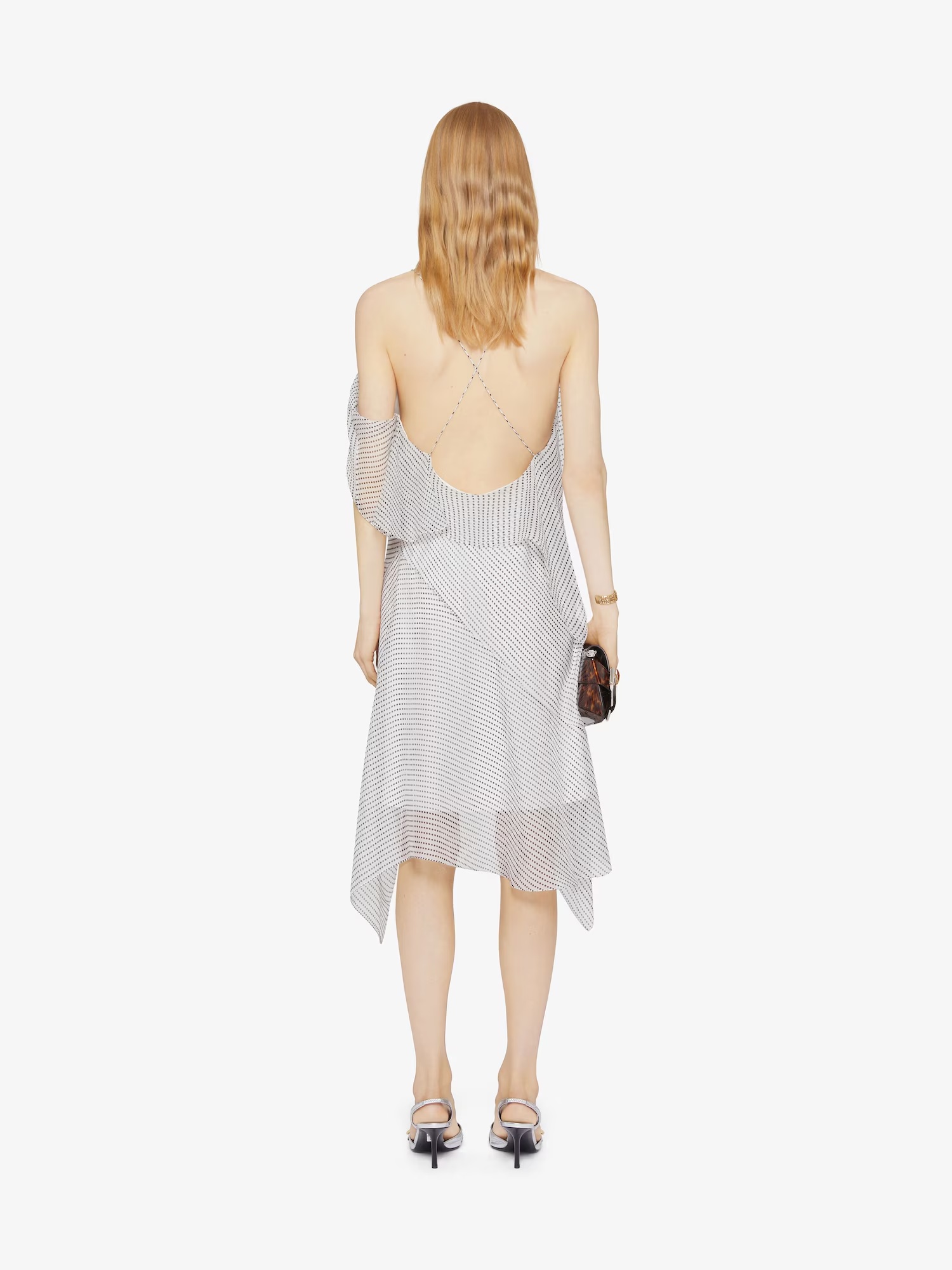 Givenchy Asymmetric Polka Dots Draped Dress In Silk Chiffon In Hazel/black
