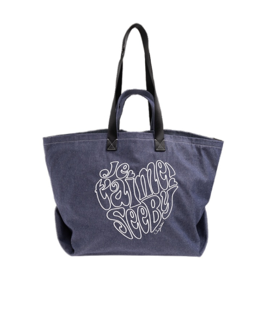 See By Chloé Large Je T'aime Denim Tote Bag In Gray