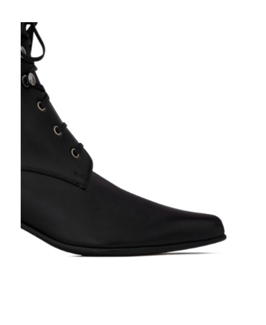 Saint Laurent Lace-up Leather Boots In Black