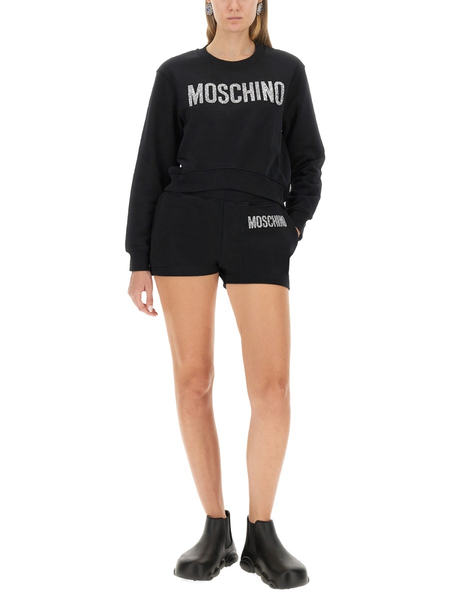 Moschino Logo-embellished Organic Cotton Shorts In Nude