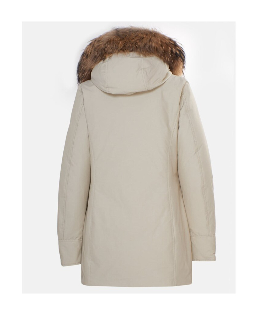 Shop Woolrich Hooded Zipper Down Jacket In Nude