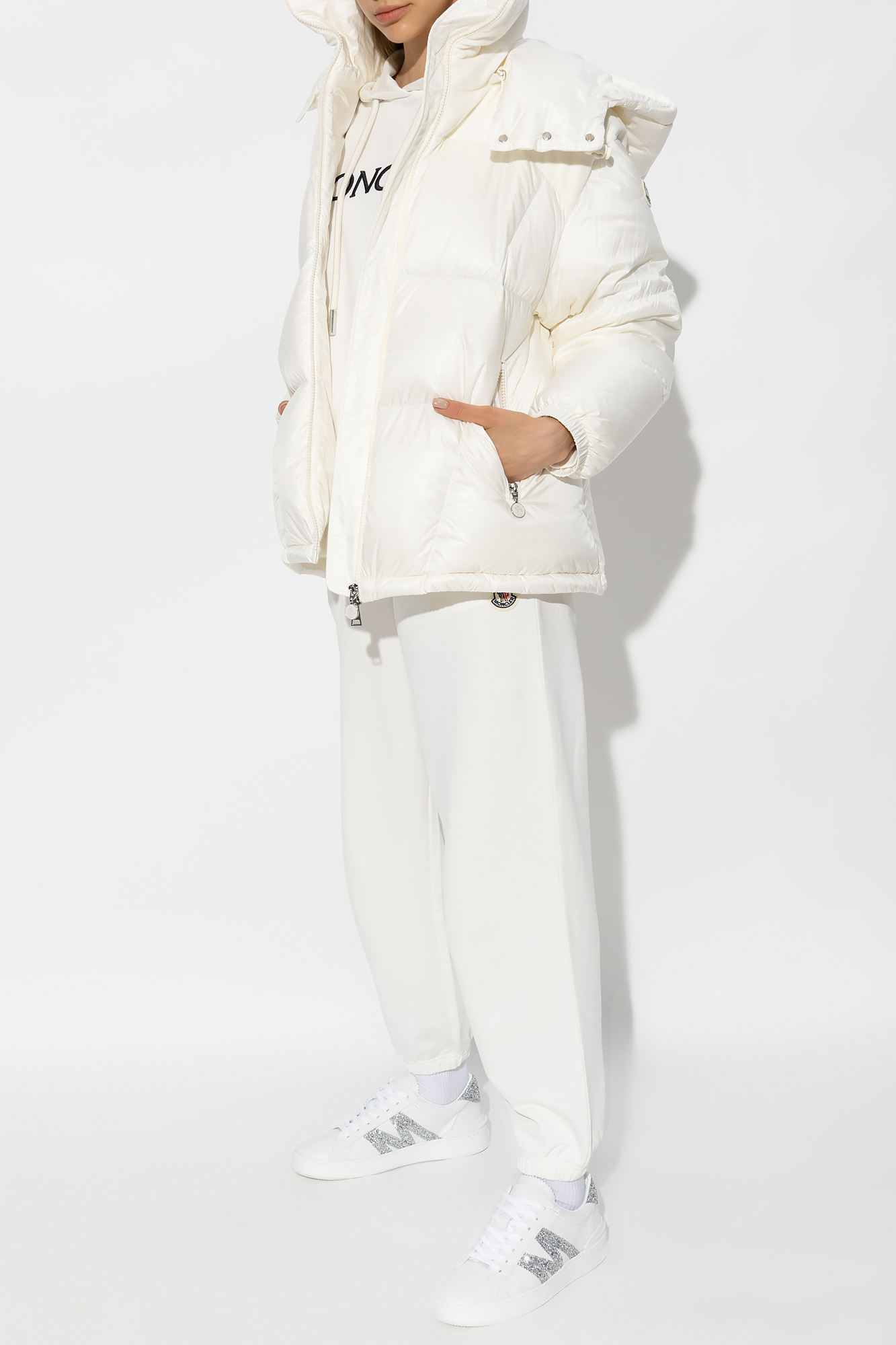 Moncler Meandre Velvet-panelled Padded Jacket In White