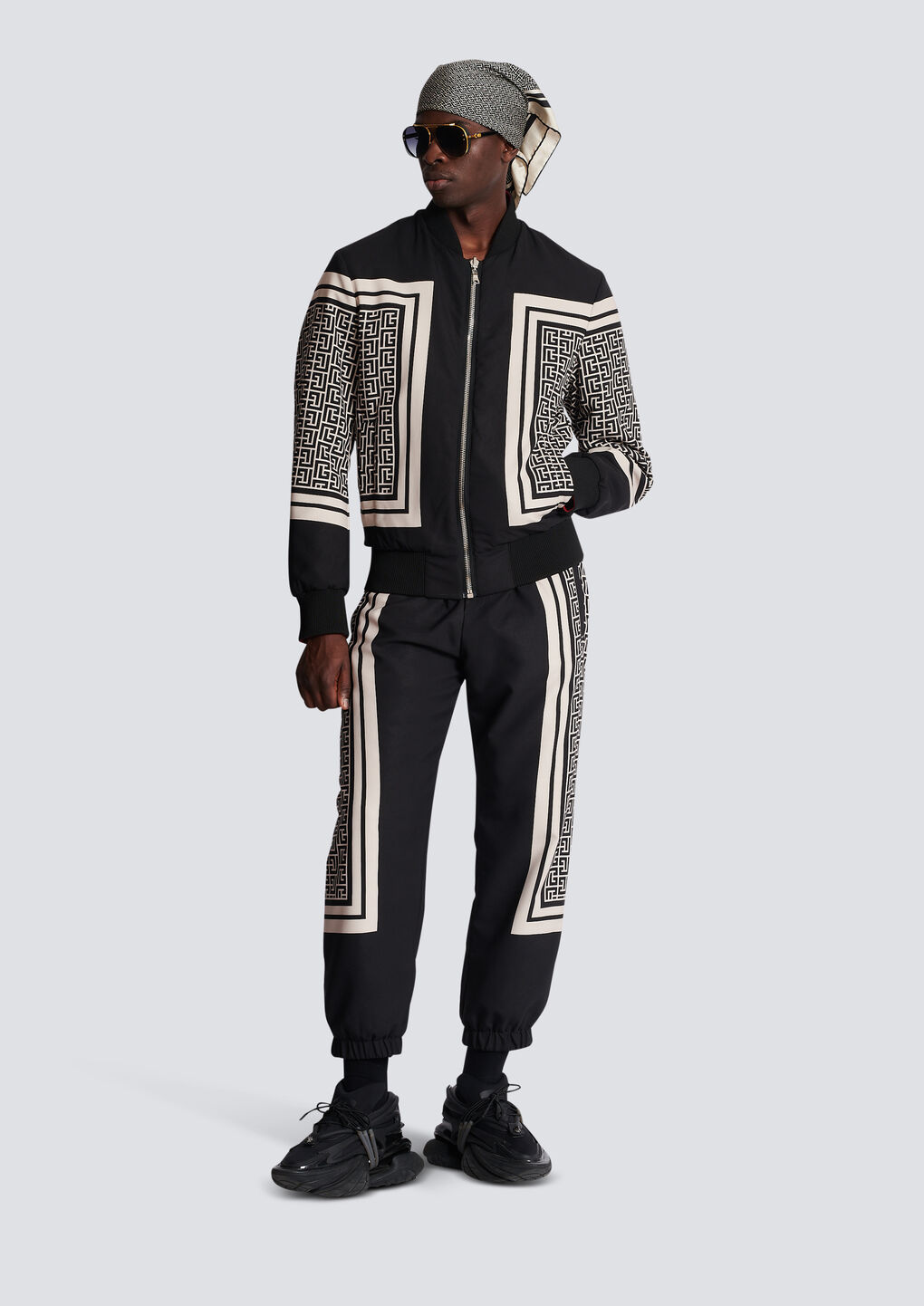 Balmain Monogram-scarf Drawstring Track Pants In Black