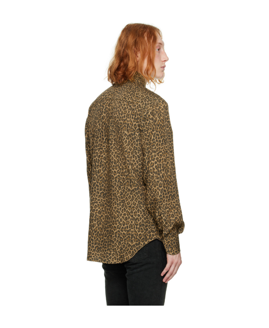 Tom Ford Leopard-print Long-sleeved Regular-fit Woven Shirt In Brown