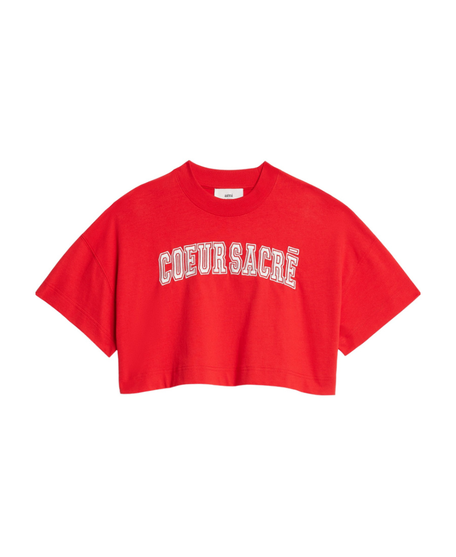 Ami Alexandre Mattiussi Couer Sacré Cropped T-shirt In Red