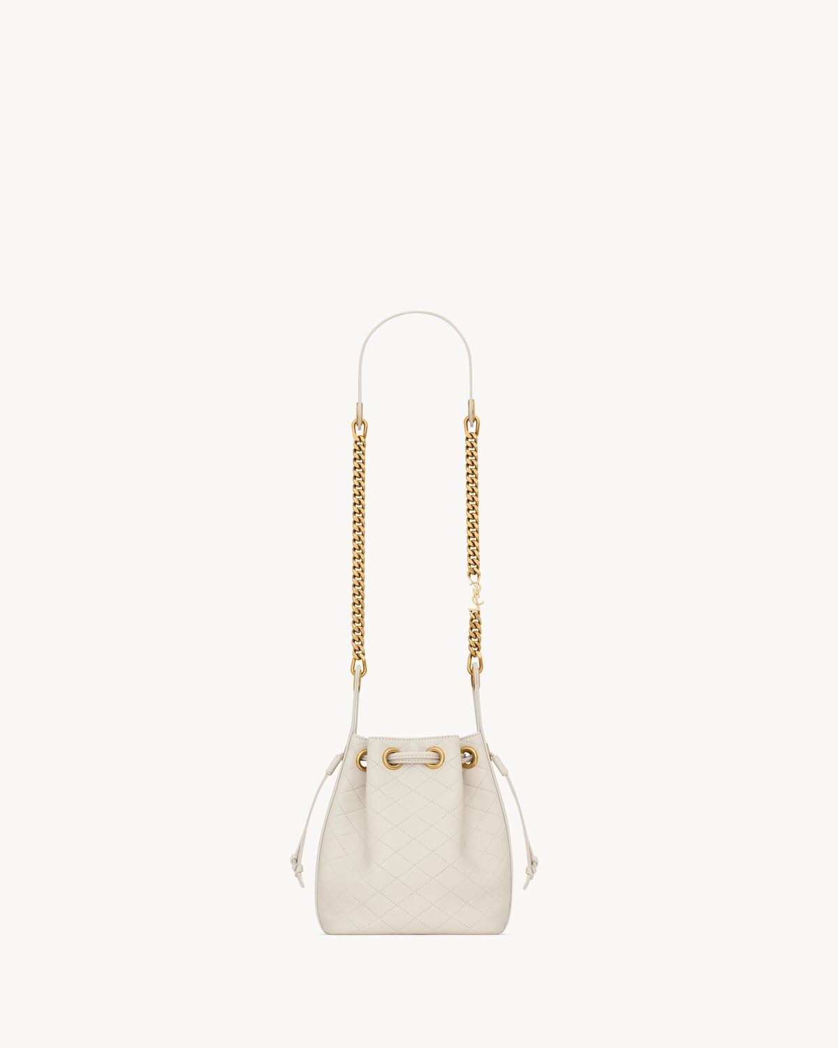 Saint Laurent Cassandre Bucket Bag In Lambskin In Neutral