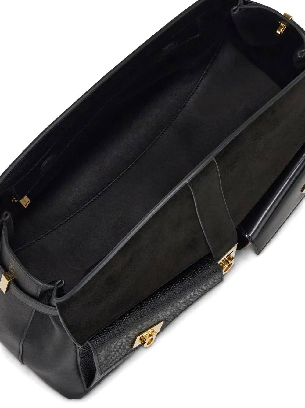 Ferragamo Hug Pouch Large Suede-trimmed Leather Shoulder Bag In Black
