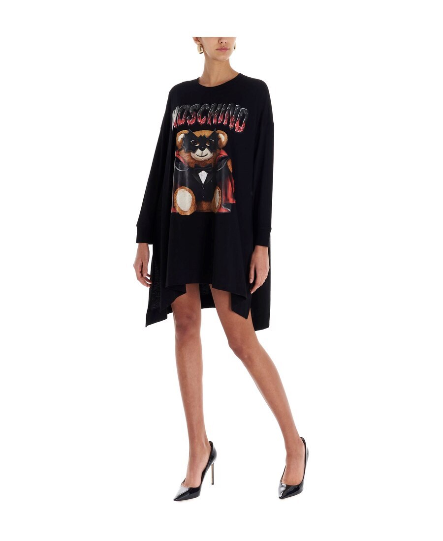 Moschino Bat Teddy Bear Print Dress In Black