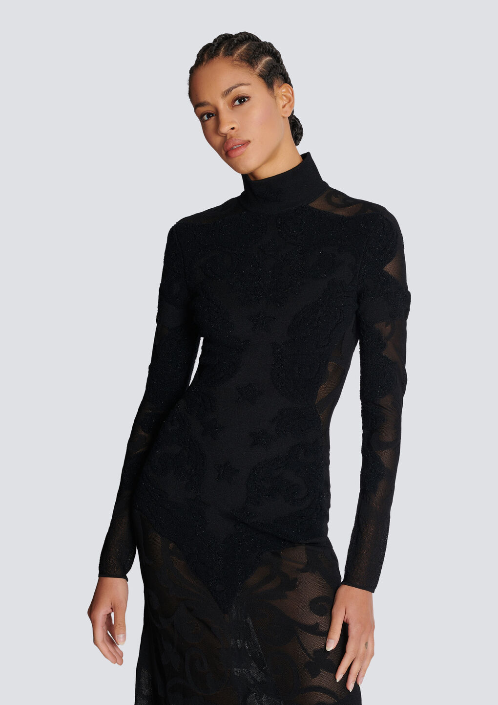 Balmain Semi-sheer Baroque Knit Midi Dress In Multi