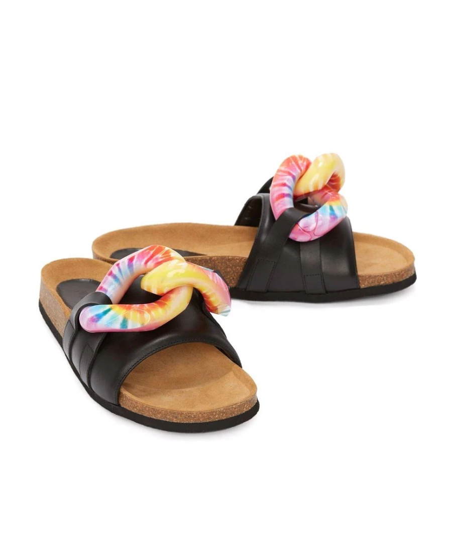 Jw Anderson Chain-embellished Tie-dye Leather Slides In Black