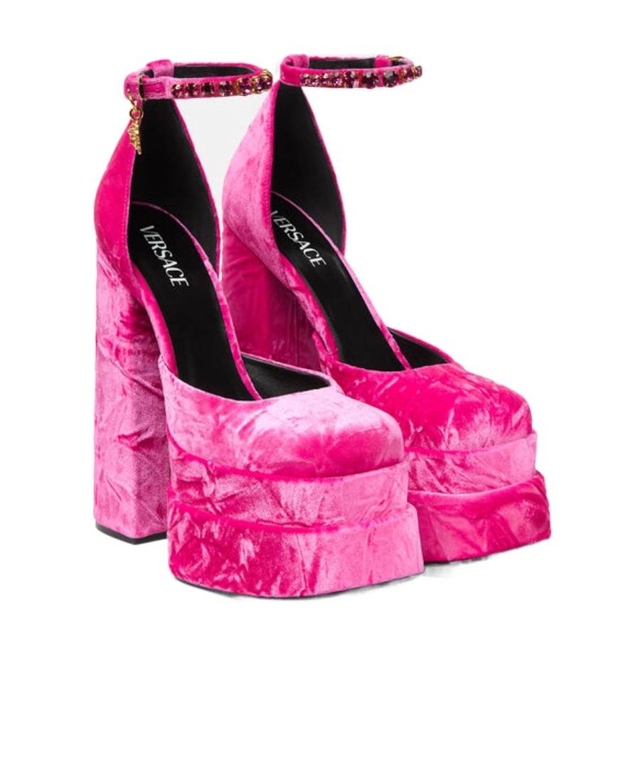 Versace Medusa Aevitas Velvet Platform Pumps In Pink