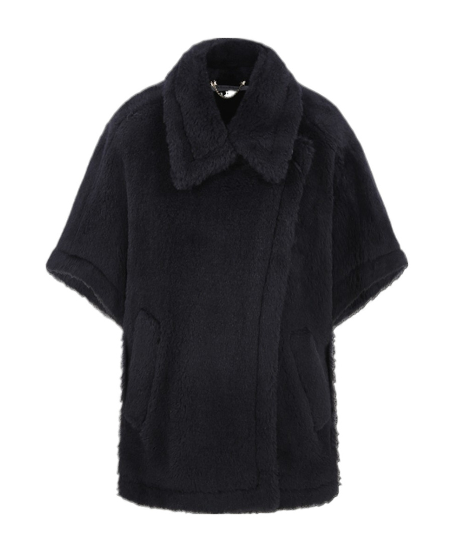 Max Mara Cape In Alpaca And Wool Teddy Fabric In Black