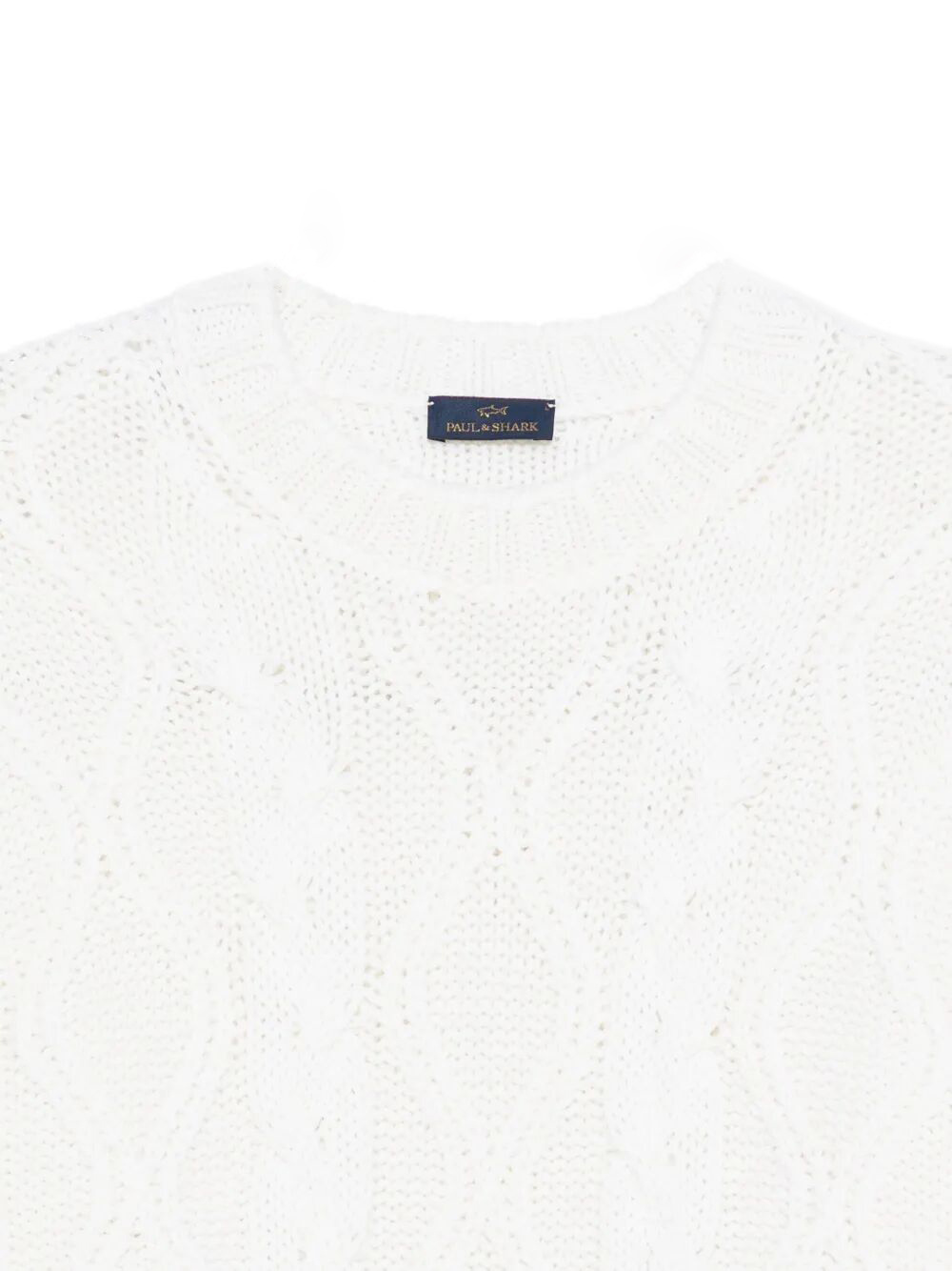 Paul & Shark Cable Knit Crewneck Wool Sweater Clothing In White