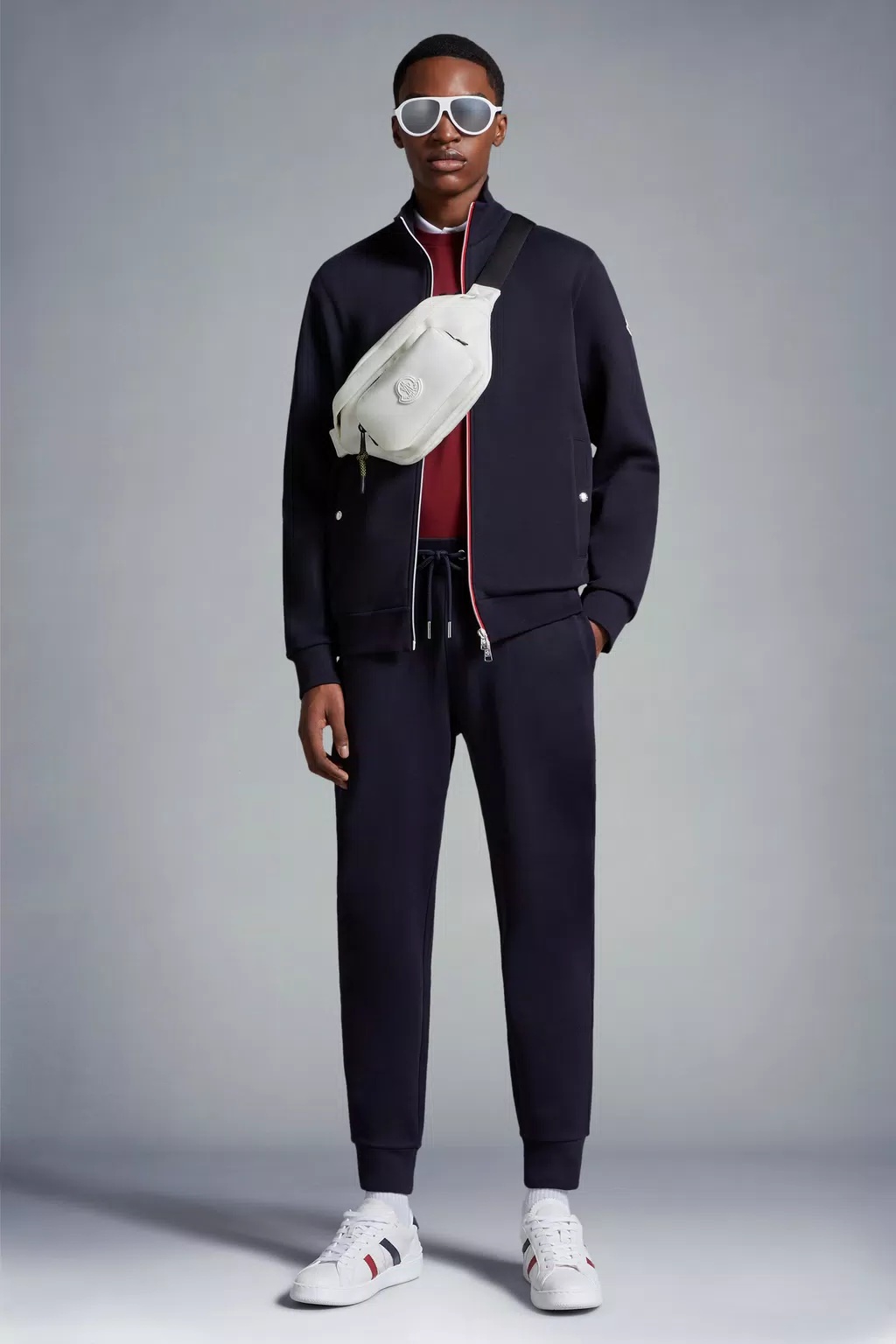 Moncler Tricolour Trimmed Cotton Trackpants In Blue