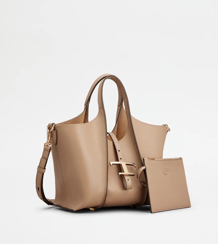 Tod's T Timeless Mini Leather Shoulder Bag In Sand