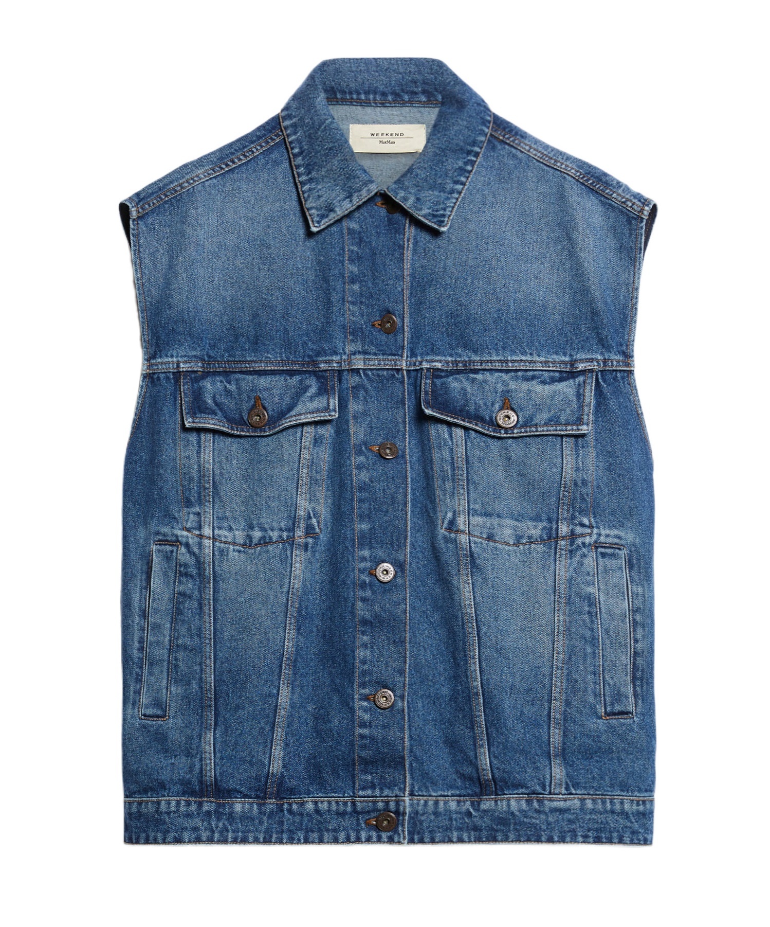 Shop Weekend Max Mara Sleeveless Denim Vest In Blue