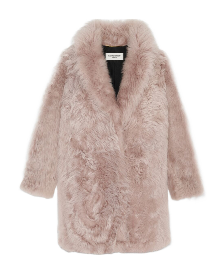 Saint Laurent Oversized Shearling Jacket In Pink