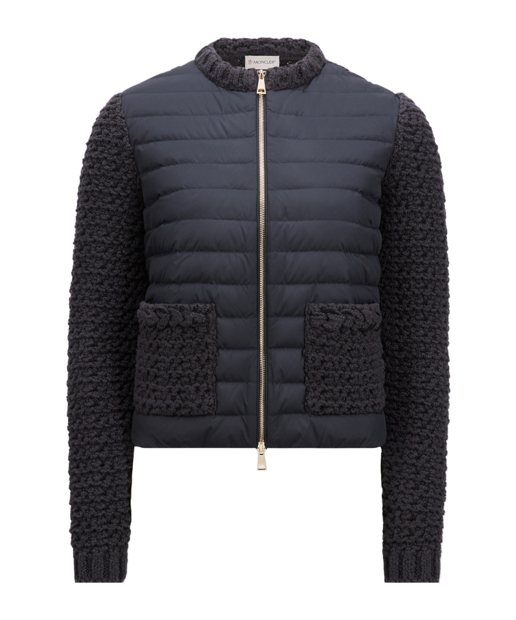Shop Moncler Padded Cotton Zip-up Cardigan In Navy Blue