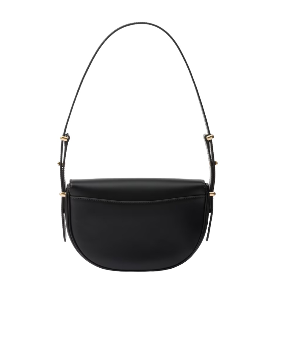 Prada Arque Leather Shoulder Bag With Flap In Black