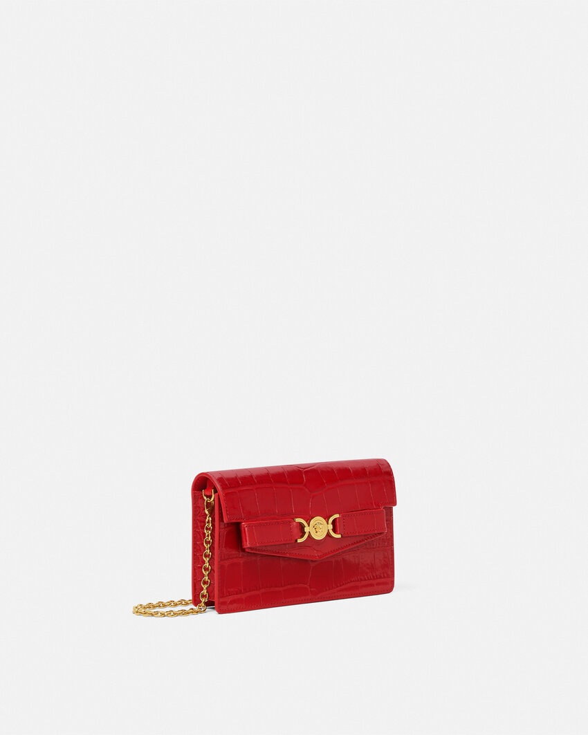 Versace Medusa Head Leather Clutch Bag In Red
