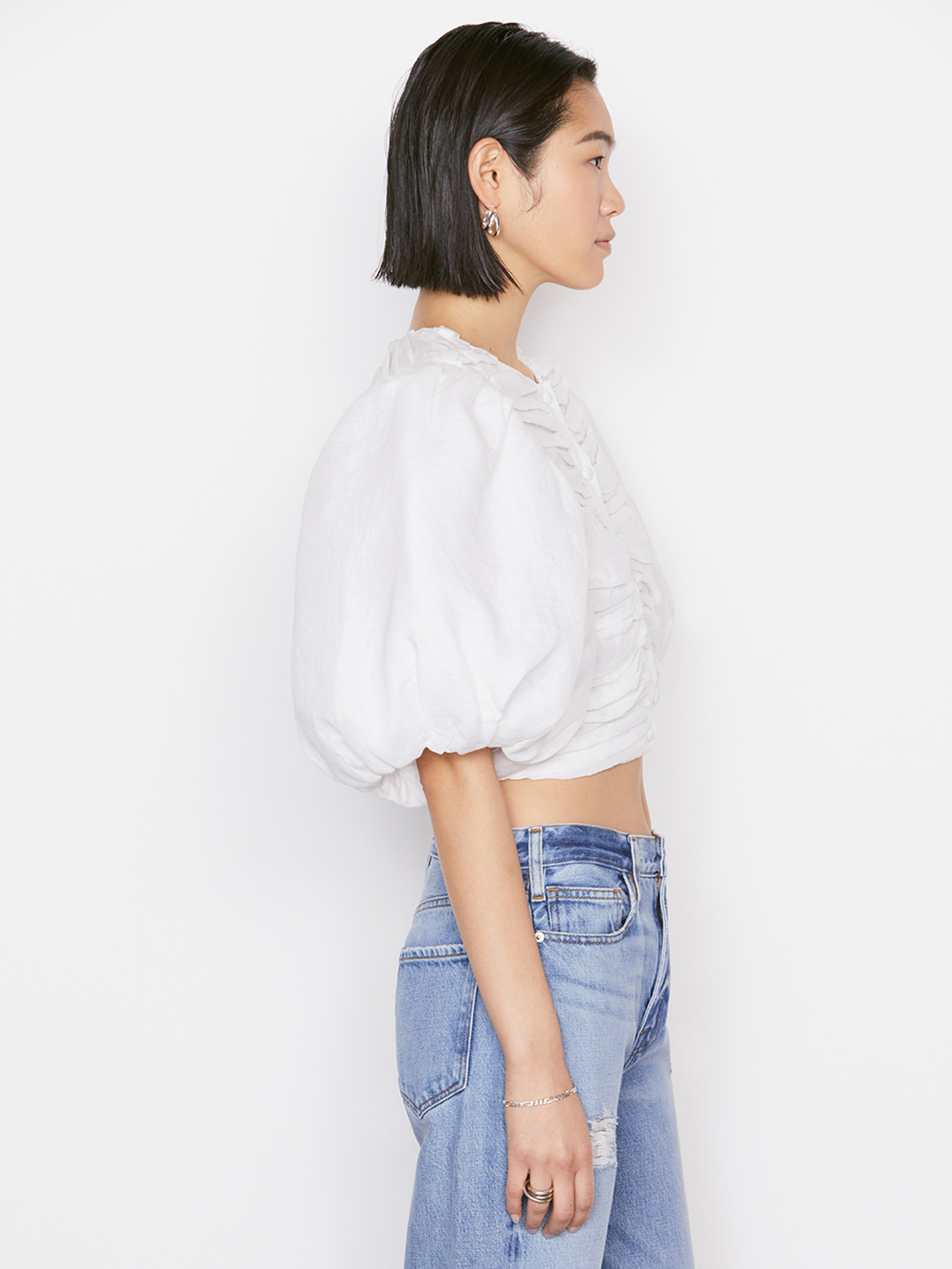 Frame Bubble Sleeve Blouse In White