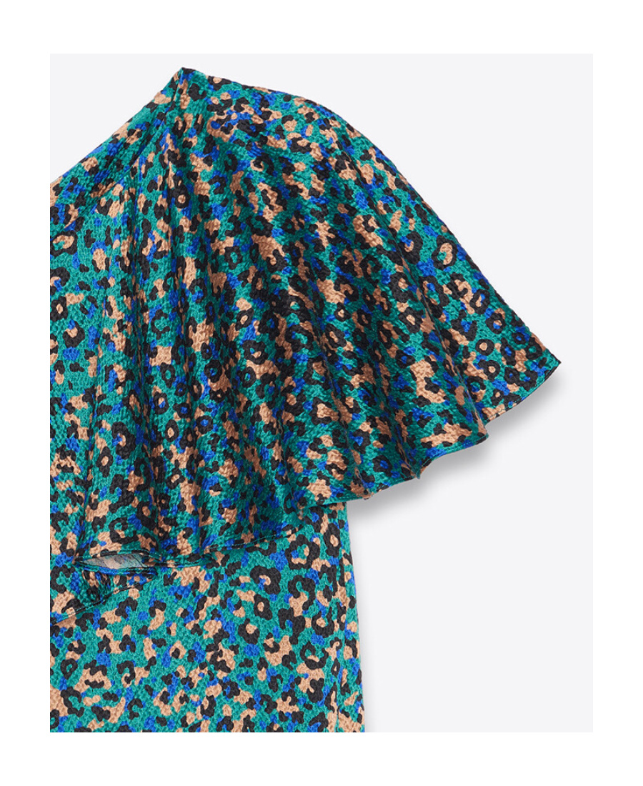 Saint Laurent Leopard-print One-shoulder Dress In Blue