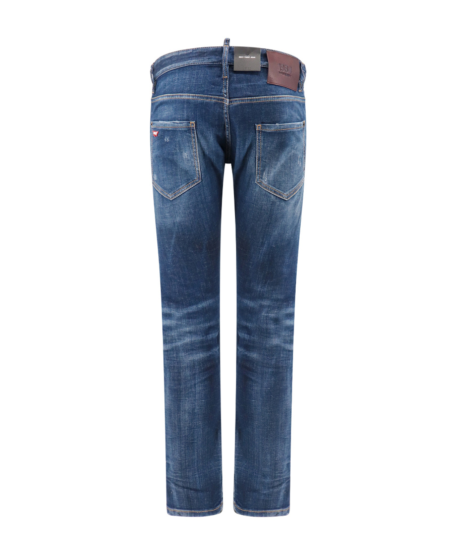 Dsquared2 Blue Slim Jeans With Rips And Bleach Effect In Cotton Blend Denim Man In Blue