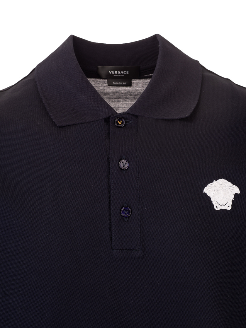 Versace Medusa Embroidered Polo Shirt In Black