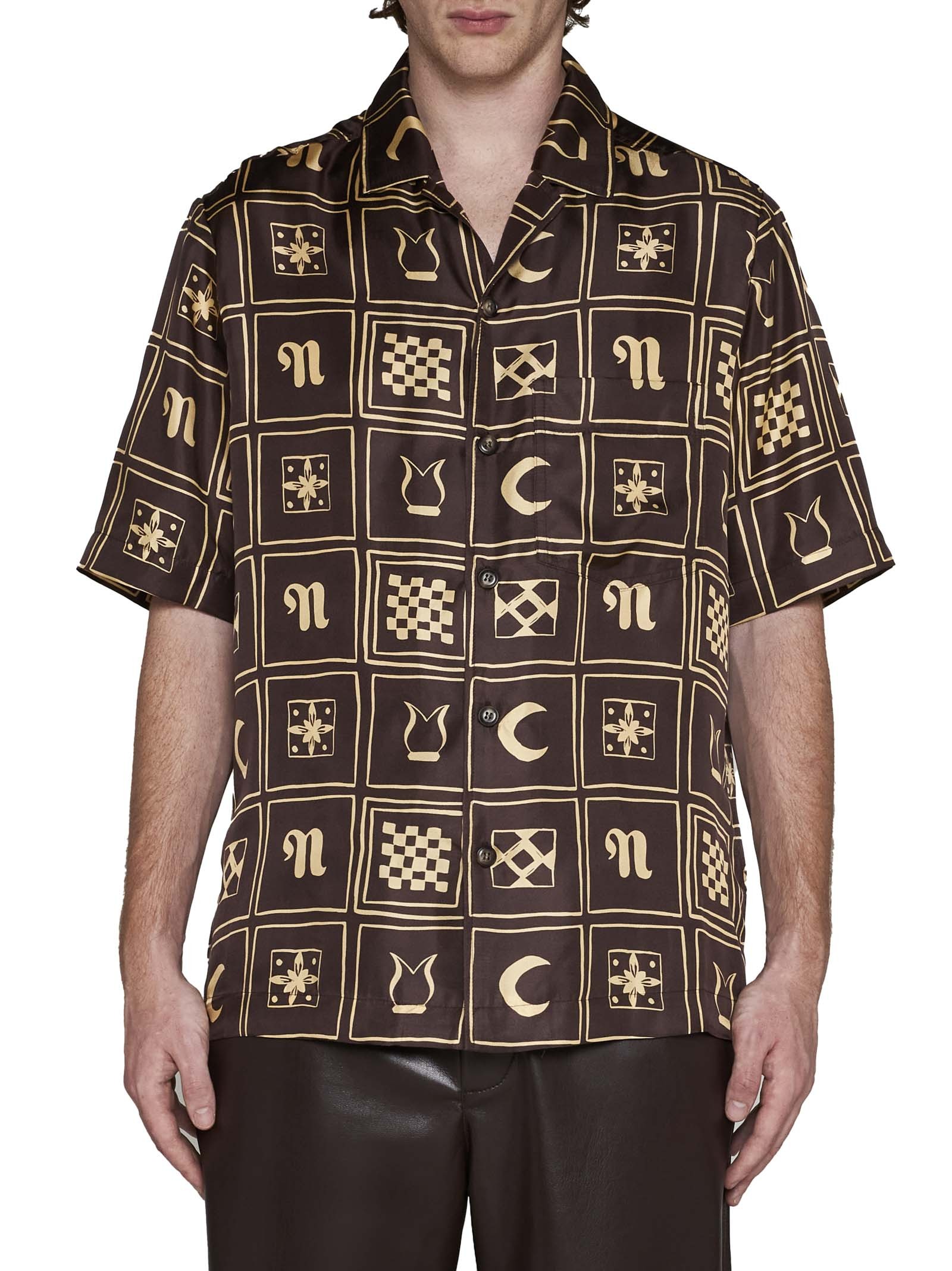 Nanushka Graphic-print Silk Shirt In Brown