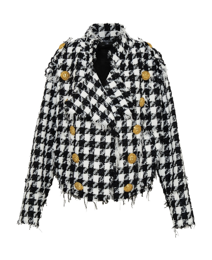 Balmain White & Black Double-breasted Jacket In Black