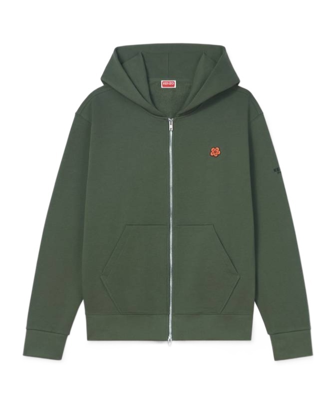 Kenzo Boke Flower Embroidery Zipper Hoodie In Black