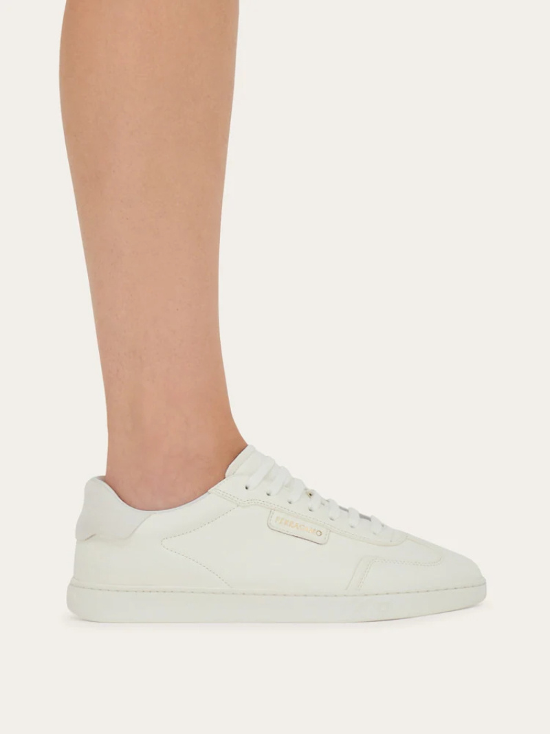 Ferragamo Suede-panelled Leather Sneakers In Metallic