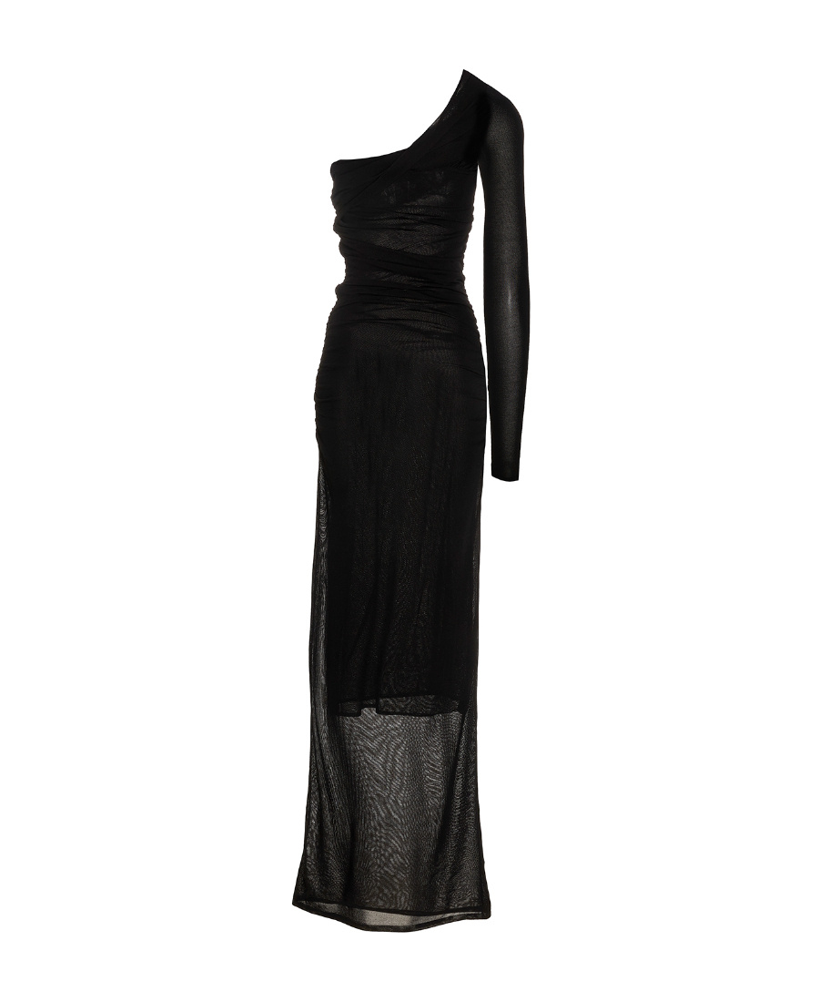 Saint Laurent One-shoulder Draped Maxi Dress In Black