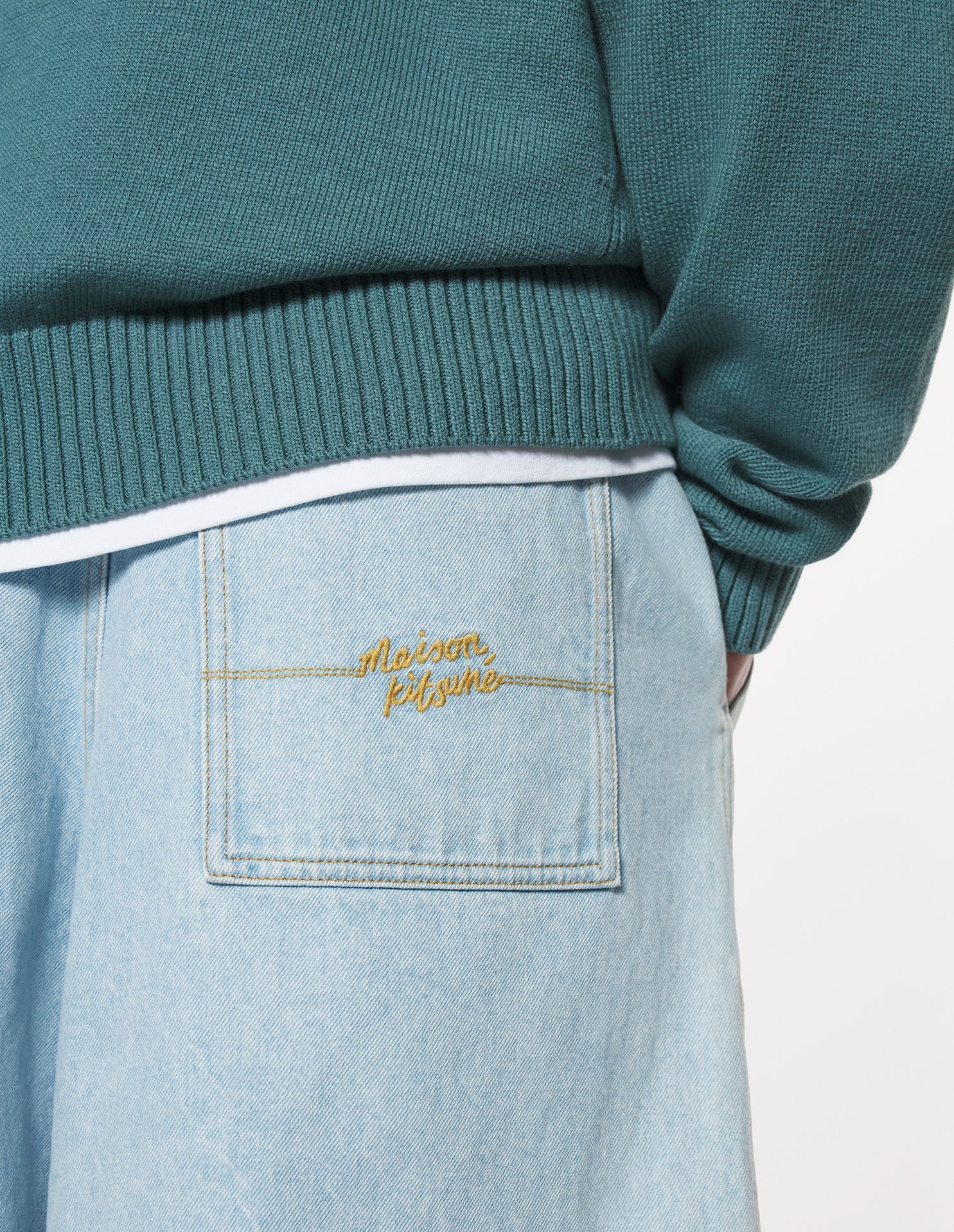 Shop Maison Kitsuné Denim Shorts In Water Washing