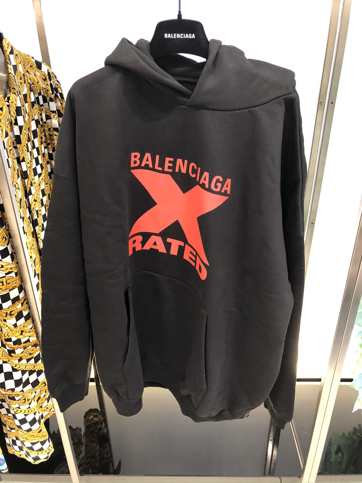 Balenciaga Logo Hooded Sweater In Black