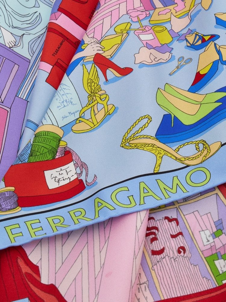 Ferragamo Pattern Silk Scarf In Multicolor
