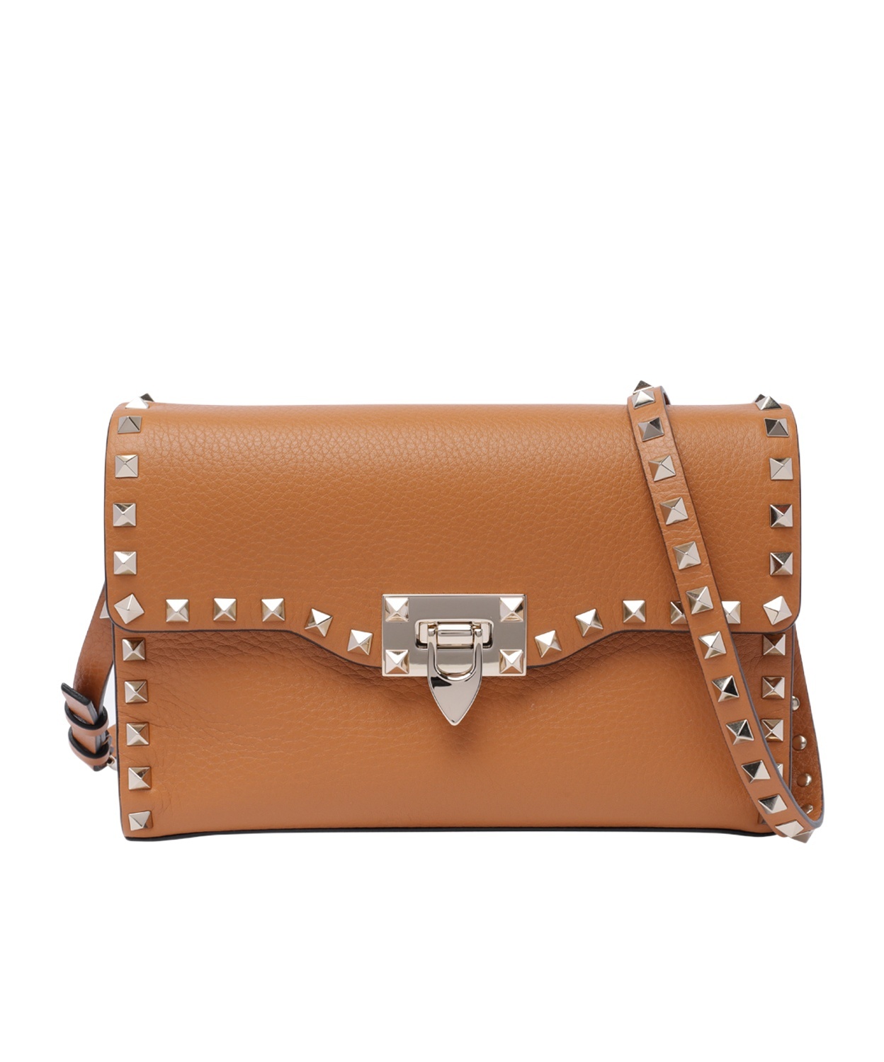 Valentino Rockstud Leather Shoulder Bag In Brown