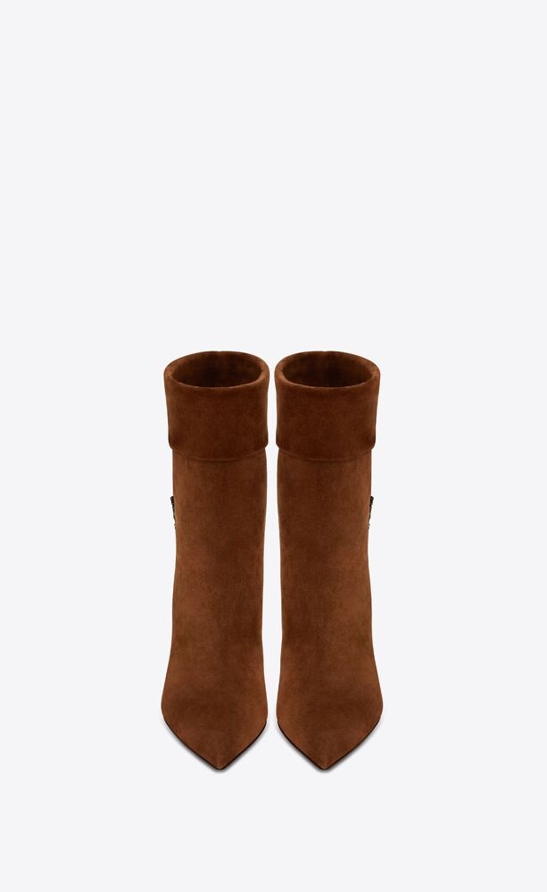 Saint Laurent Niki Logo-embellished Leather-trimmed Suede Ankle Boots In Brown